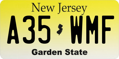 NJ license plate A35WMF