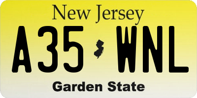 NJ license plate A35WNL