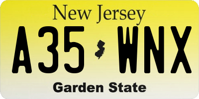 NJ license plate A35WNX