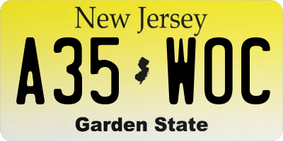NJ license plate A35WOC
