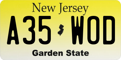 NJ license plate A35WOD