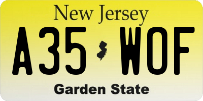 NJ license plate A35WOF