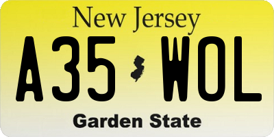 NJ license plate A35WOL