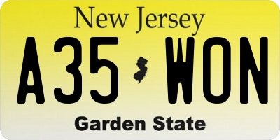 NJ license plate A35WON