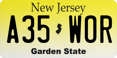 NJ license plate A35WOR