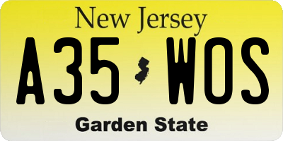 NJ license plate A35WOS