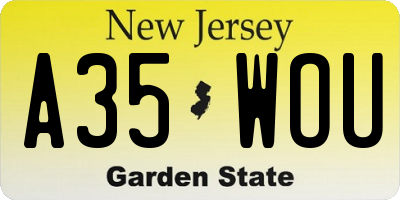 NJ license plate A35WOU