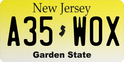 NJ license plate A35WOX