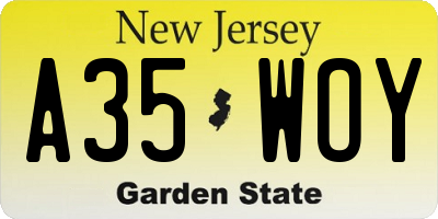 NJ license plate A35WOY