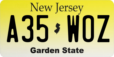 NJ license plate A35WOZ
