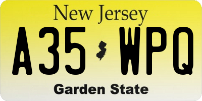NJ license plate A35WPQ