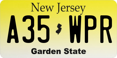 NJ license plate A35WPR