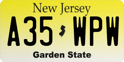 NJ license plate A35WPW