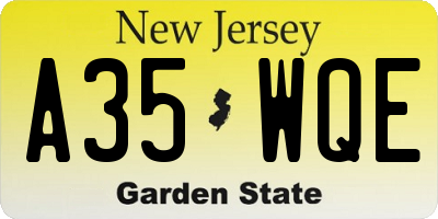 NJ license plate A35WQE