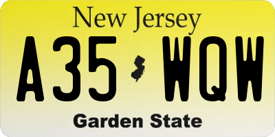 NJ license plate A35WQW
