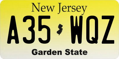 NJ license plate A35WQZ