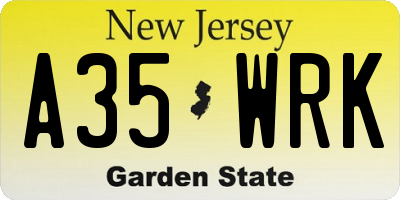 NJ license plate A35WRK
