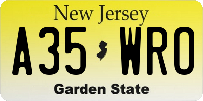NJ license plate A35WRO