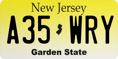 NJ license plate A35WRY