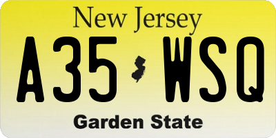 NJ license plate A35WSQ