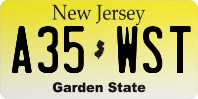 NJ license plate A35WST
