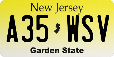 NJ license plate A35WSV