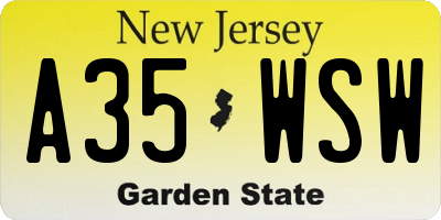 NJ license plate A35WSW