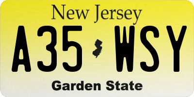 NJ license plate A35WSY
