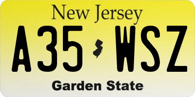 NJ license plate A35WSZ