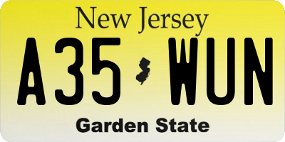 NJ license plate A35WUN
