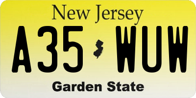 NJ license plate A35WUW