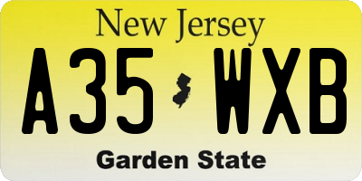 NJ license plate A35WXB
