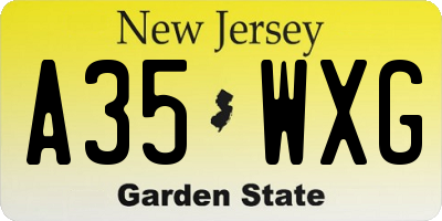 NJ license plate A35WXG