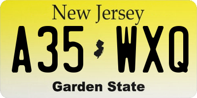 NJ license plate A35WXQ