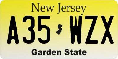 NJ license plate A35WZX