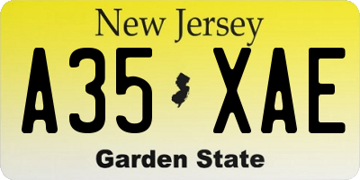 NJ license plate A35XAE