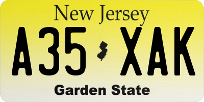 NJ license plate A35XAK