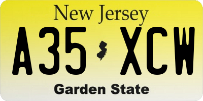 NJ license plate A35XCW