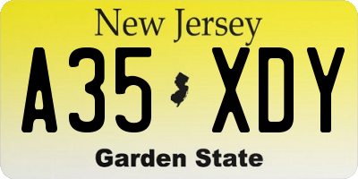 NJ license plate A35XDY