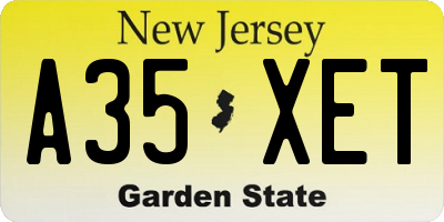 NJ license plate A35XET