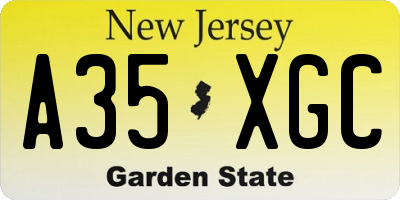 NJ license plate A35XGC
