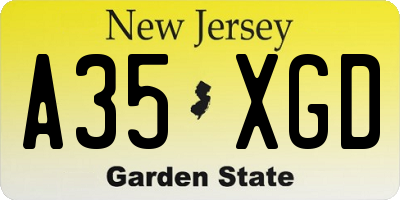 NJ license plate A35XGD