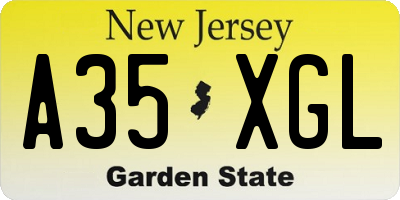 NJ license plate A35XGL