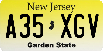 NJ license plate A35XGV