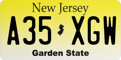 NJ license plate A35XGW