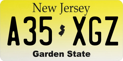 NJ license plate A35XGZ