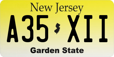 NJ license plate A35XII