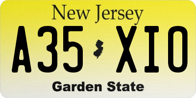 NJ license plate A35XIO