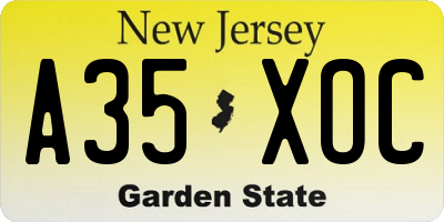 NJ license plate A35XOC