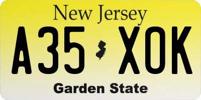 NJ license plate A35XOK